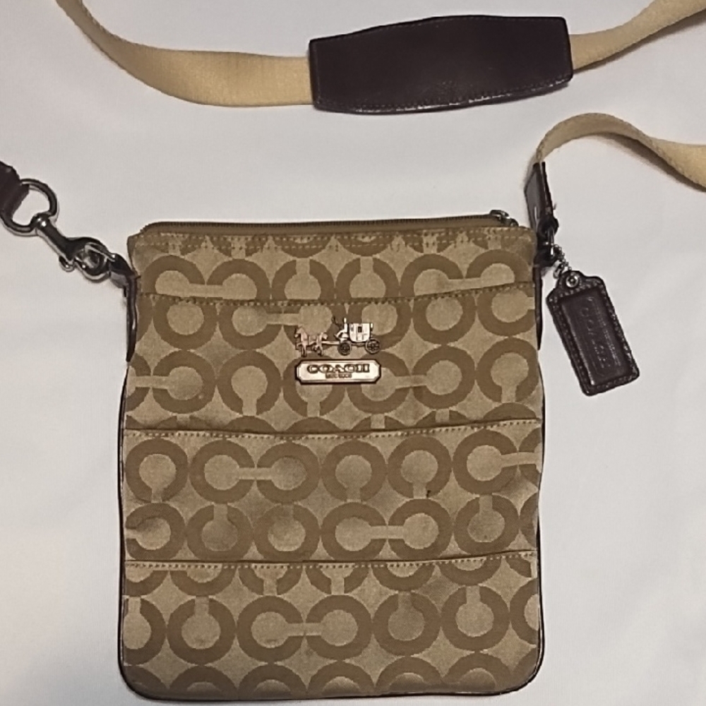 Coach Signature Brown and Tan Shoulder Bag
